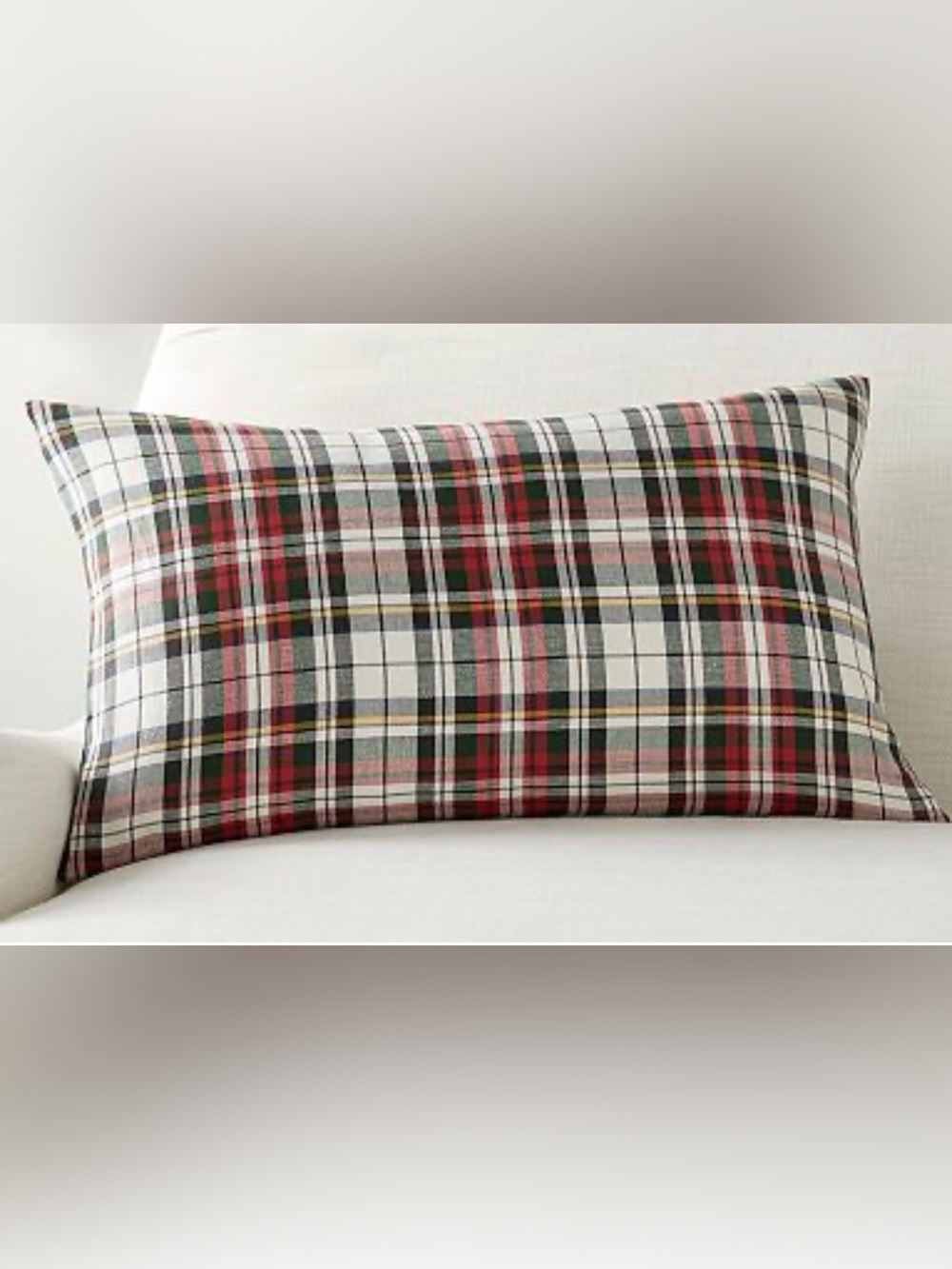 Pottery Barn Red Green Black White Plaid Lumbar Pillow
